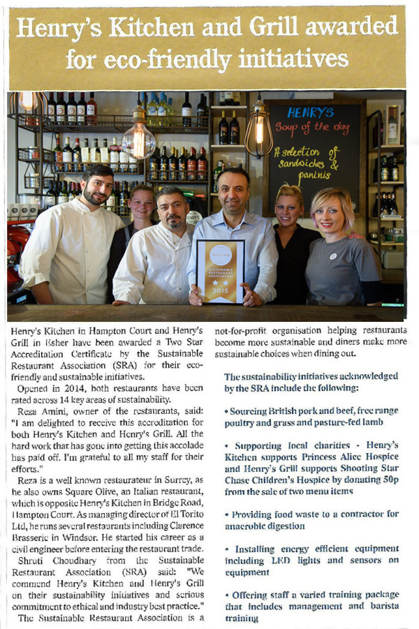 May-2015-Living-Within-Article Henry's Kitchen and Grill awarded for eco-friendly initiatives